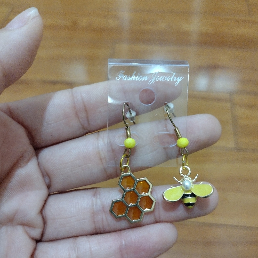 Yellow Bee and Honeycomb Earrings
